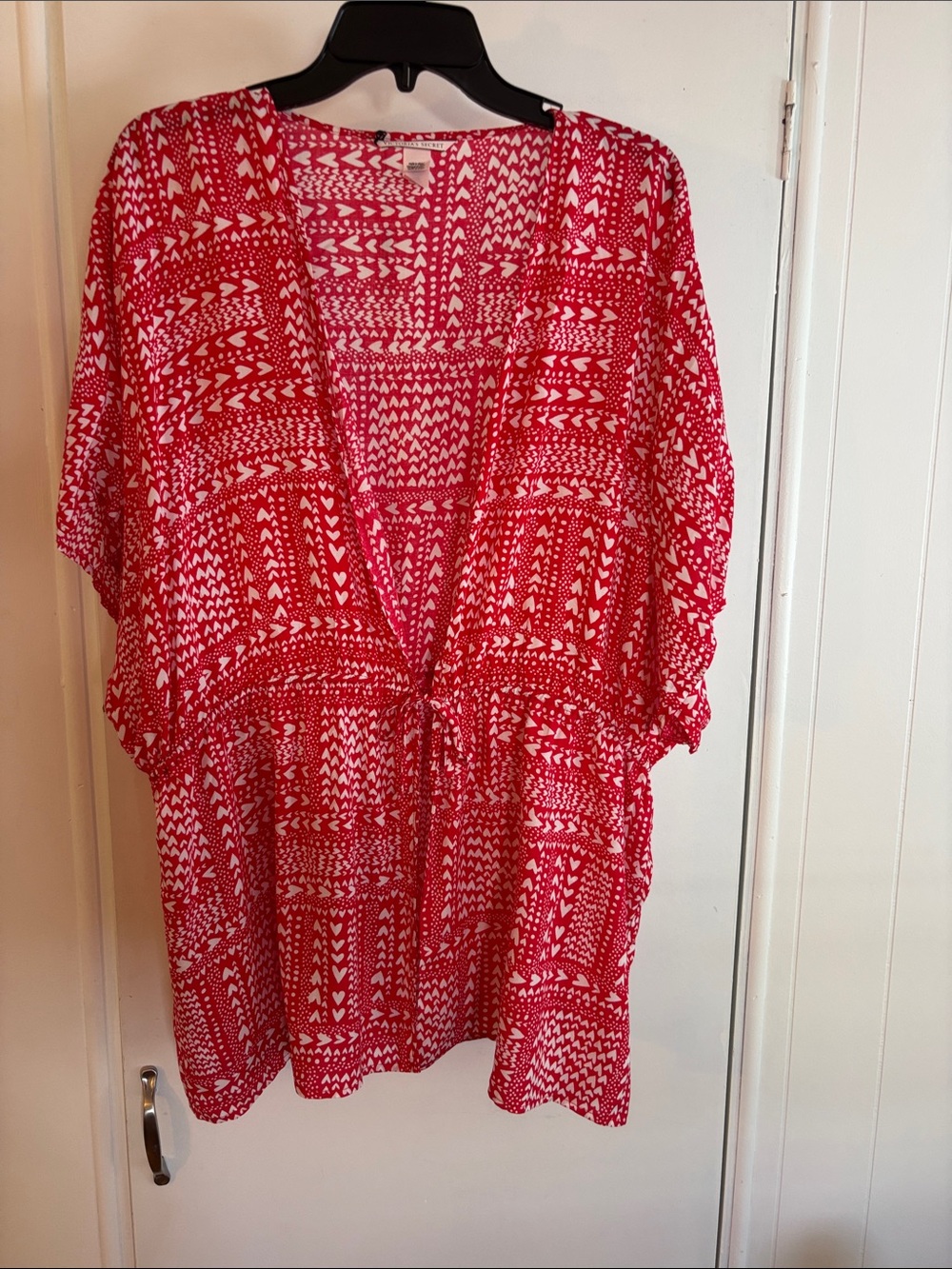 Victoria's Secret Red & White Heart Print Kimono Top